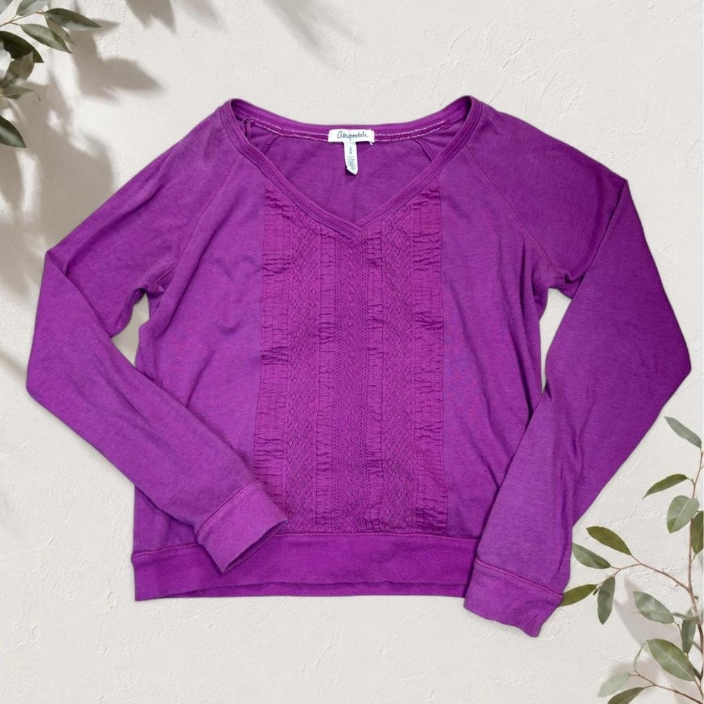 Aeropostale Purple Lace Panel Long Sleeve Sweatshirt Y2K Preppy Boho Small